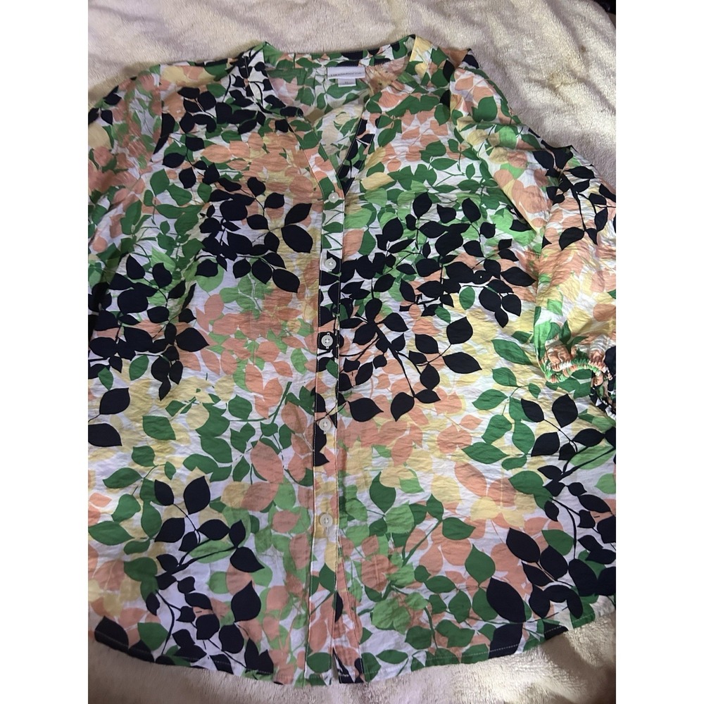Liz Claiborne Women's Leaf Print Button Front Blouse Top XL Lightweight